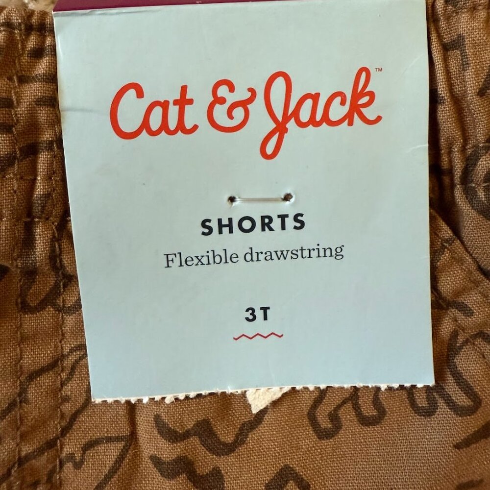 NWT Cat & Jack Boys 3T Drawstring Dinosaurs Brown Shorts Casual Kidswear Artsy - Picture 3 of 9